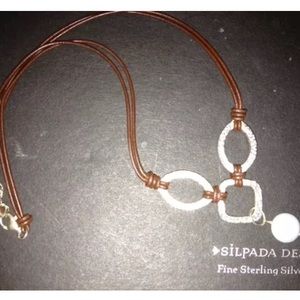 Silpada Sterling Pearl and leather necklace EUC